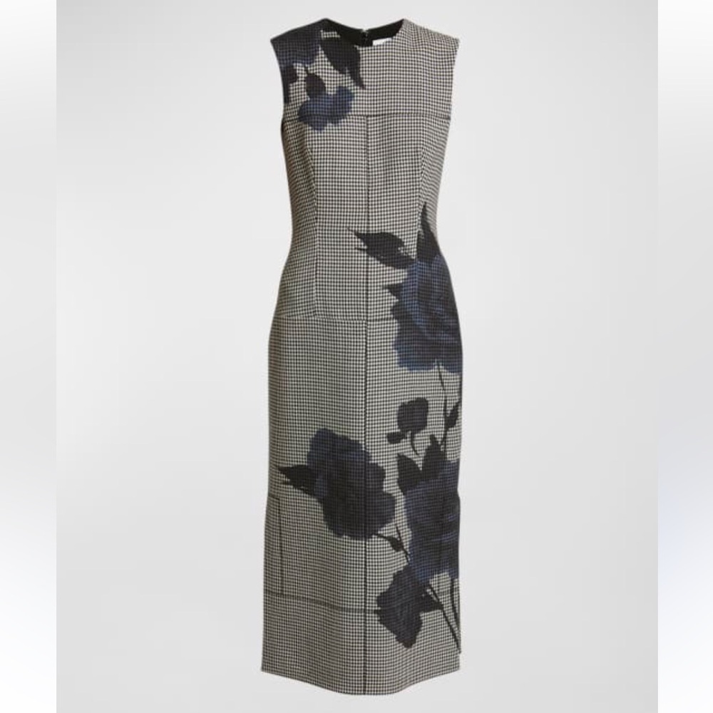 ERDEM Houndstooth Floral Midi Dress